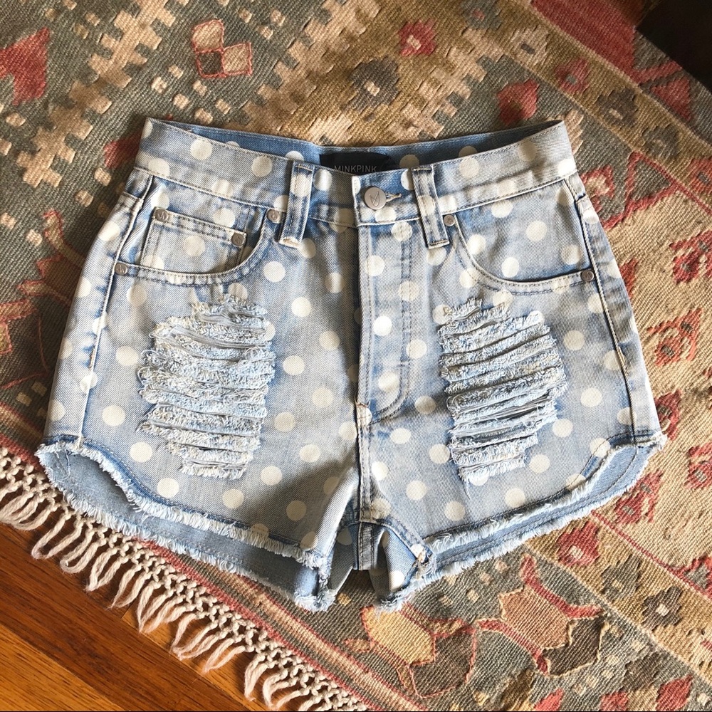 MINKPINK Polka Dot Denim Shorts